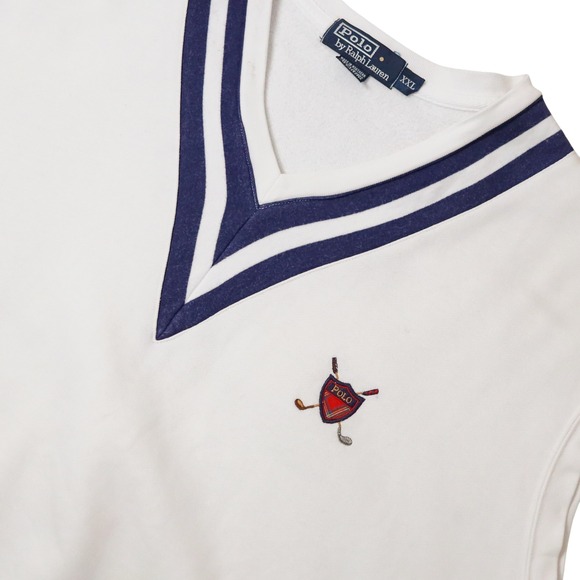 Vintage Polo Ralph Lauren Sweatshirt Vest XXL White V-Neck Golf Crest Preppy - Picture 2 of 15